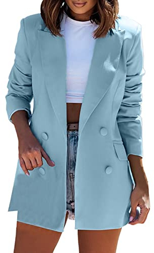 Blazer, giacca estiva da donna, elegante, corta, leggera, lunga, a maniche lunghe, Silm Fit, giacca da donna, per primavera, estate, mezza stagione, con doppio petto