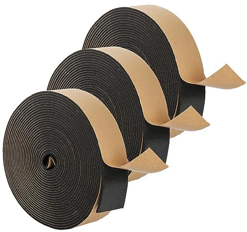 Jucoan 99 Feet Pipe Wrap Insulation, 3 Rolls 50mm Wide x 30mm Thick Self Adhesive Foam Insulation Tape Weatherstrip Soundproof Tape for Pipe, Window Door Seal, Air Conditioner Seal