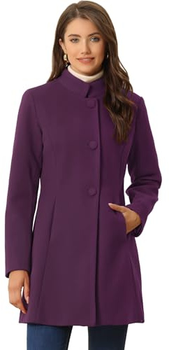 Allegra K Cappotto invernale da donna medio-lungo con colletto dritto monopetto cappotto capispalla, Viola scuro, S