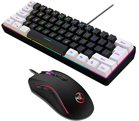 KOCAN V700BW+A869 USB Computer Keyboard and Mouse Kit with 61-key Wired RGB Backlight + Wired Gaming Mouse Colorful LED 4-Level DPI Max.3200DPI for PC Laptop,USB wired keyboard and mouse bundle