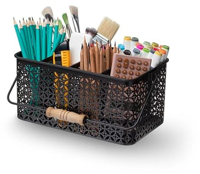 YOOGAR Metal Silverware Caddy - 6 Compartment Utensil Caddy Cutlery Holder, Silverware Basket for Party,Black
