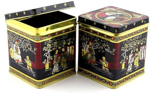 Lata de té de lujo - 100 gramos, cuadrado negro Japón - Recipiente hermético para té suelto - Cajas de existencias, recipientes de almacenamiento, bandejas de almacenamiento