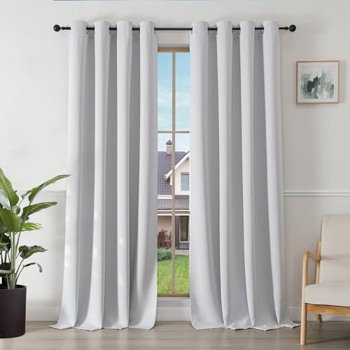 Joydeco Blackout Curtains for Bedroom 55 x 96 Inch, Eyelet Thermal Insulated Energy-saving Drapes for Room Darkening Light Filtering, Long Window Treatments 96 Inch Drop, 2 Panels - Greyish White