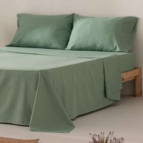 Set di biancheria da letto 4 pezzi traspirante e morbido, 100% cotone, 140 x 190/200 cm, colore acqua
