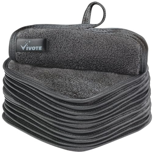 VIVOTE Mikrofaser Gesichtsreinigungstücher，15 x 15 cm Waschbar und Wiederverwendbar Microfaser Seiftücher Dunkelgrau（12 Stück）