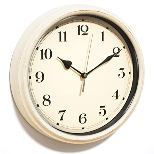 AYRELY® 11-Inch Vintage Wall Clock – Silent Non-Ticking Battery Operated Clock – Decorative Retro Timepiece for Living Room, Kitchen, Bedroom, Bathroom or Farmhouse Décor(White)