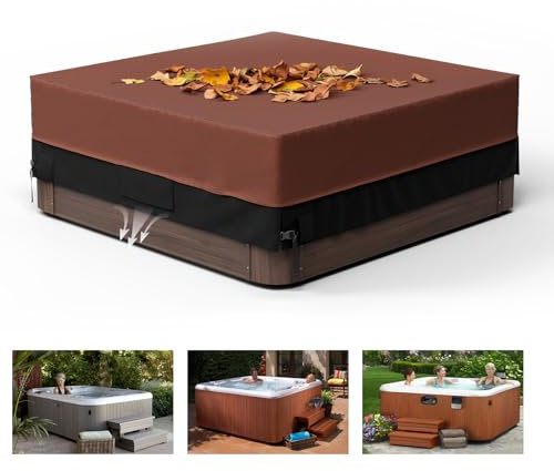 Pacok Cubierta cuadrada para bañera de hidromasaje, impermeable, tela Oxford 600D, cubierta para bañera de hidromasaje con cordón, cubierta antipolvo para spa al aire libre con ventilación de aire