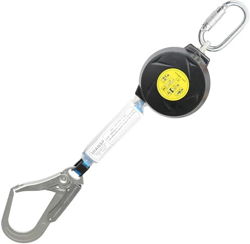 11FT Self Retracting Lifeline Fall Protection Retractable Safety Lanyard Rectracting Lifeline Personal Fall Arrest Protection ANSI Self Retractable Gear for Roofing Construction(Big Hook)