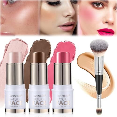 3 Pezzi Contouring Viso Stick, Blush Stick, Contour Highlighter, Bacchetta di Bellezza per Fard, Impermeabile Leggero di Trucco, Finitura Naturale Liscia A Lunga Durata