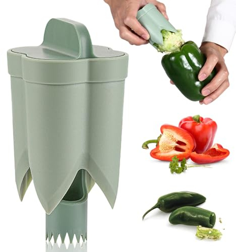 2 in 1 Pepper Seed Corer, New Chili Corer Peppers Seed Remover, Easily Slice Off Vegetable Tops - Green (1pcs)
