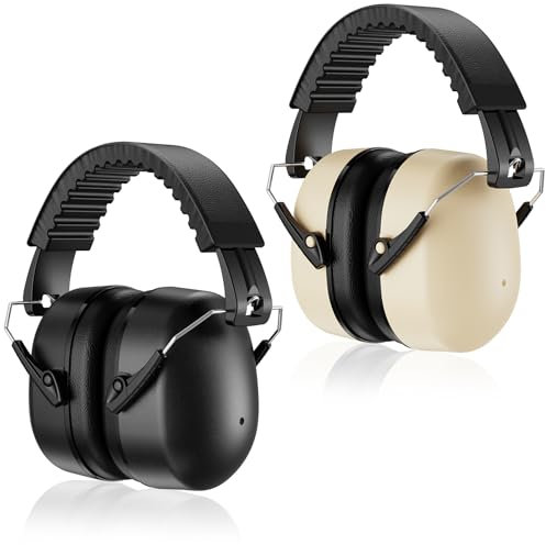 Procase 2 Casque Anti Bruit Adulte Adolescent, Casque Antibruit Pliable Réglable Confortable, avec Une Atténuation de SNR 32dB, Serre-tête Souple pour Milieu Bruyant ou Stressant -Noir Beige