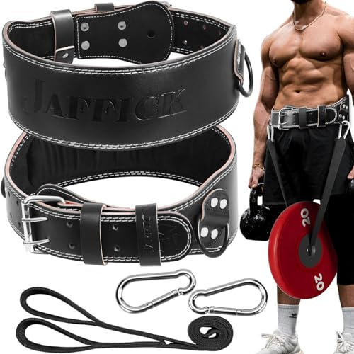 Jaffick Cinturón de cuero para levantamiento de pesas y cinturón de inmersión 2 en 1 con cuerda para levantamiento de pesas, levantamiento de pesas, gimnasio, levantamiento de potencia, sentadillas,