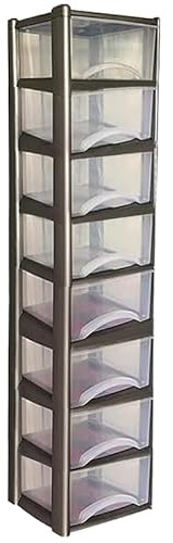 Neat. 8 Plastic Storage Drawers Unit with See-Through Drawers, Compact Vertical Design – Durable Plastic, Ideal for Organizing Office Crafts, and Household Items, 160cm x L39cm x W39cm - Silver