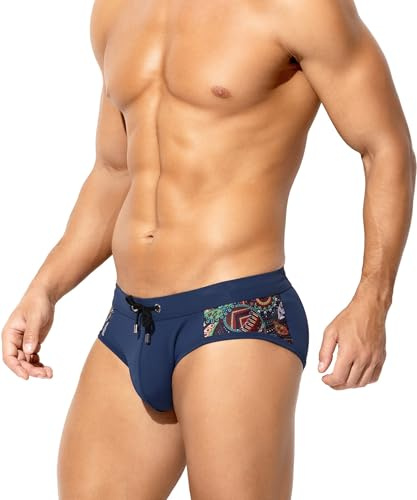 Casey Kevin Costume Slip Uomo Bikini Costumi da Bagno Swimming Brief Tessuto Patchwork Coulisse Regolabile Taglia Vita Bassa Nuoto