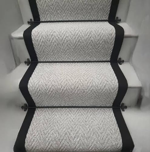 Stair Runner Carpet, silver Chevron Pattern, 0.5 x 7, Black Border