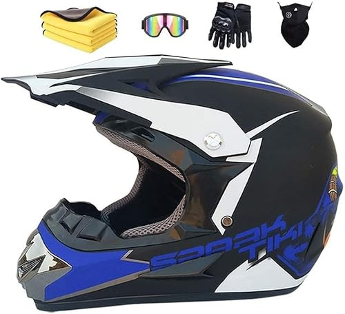 Casco Moto Niño 5-12 Años Motocross Infantil Homologado ECE & Dot, Integral MTB con Guantes, Gafas, Máscara para MX Quad Enduro Off Road ATV Scooter Descenso (S(52-56cm),A)