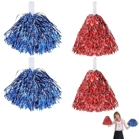 4 Stück Pompoms Cheerleading,Cheerleader Pompons,Pompons Cheerleader,Pom Poms Cheerleading,Pom Pom,Bright Metallic Cheers Ball,Metallfolie Poms für Sports Wettbewerb Karnevalspartys Verwendet