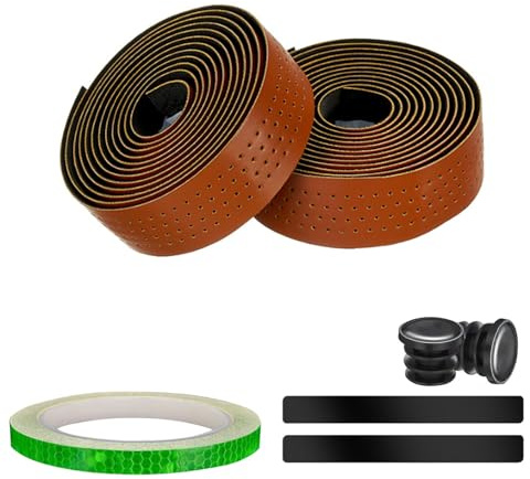 KEGECOL Lot de 2 rouleaux de ruban de guidon professionnel en cuir durable avec autocollants réfléchissants et bandes de finition pour vélo de route en cuir synthétique extra robuste et adhérent