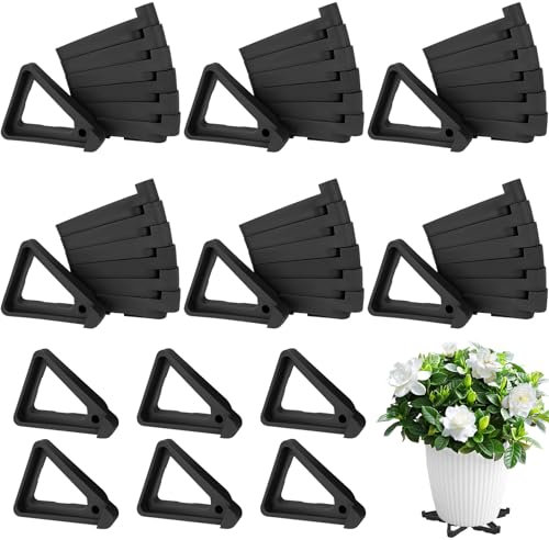 48 Pezzi Piedini Vasi Fiori Triangolo, Cremagliera Alzata Piante Invisibili, Supporto Fiore Fioriera Plastica Impilabili, Rialzi Fioriere Inferiore per Interni, Esterni, Giardino, Balconi (Nero)