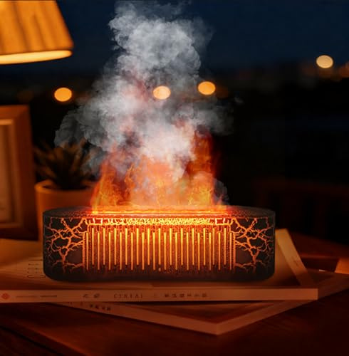 Vulkan Luftbefeuchter Flammen Aroma Diffusor: 260ml Ultra-Leiser Ätherischer Öle Diffusor mit 7 Farben Flammenlicht, Aromatherapie-Luftbefeuchter mit Auto-Off Schutz für Große Räume (Voller Riss)