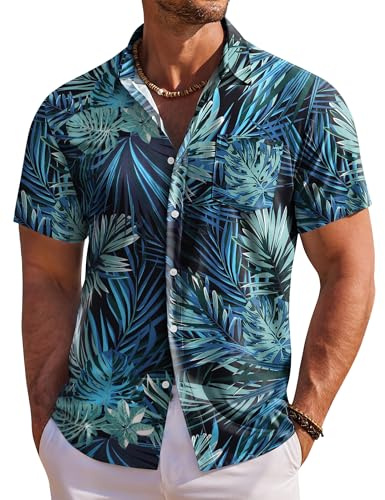 COOFANDY Hawaii-skjorta, män, kortärmad sommarskjorta, Hawaii-skjorta, män, semesterskjorta, blommor, strandskjorta, normal passform