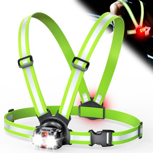 ISEYOU Running Lights for Runners 800LM, 6+2 Modes Running Light with Rear Light, 45°Adjustable Tilt, IPX5 Waterproof Rechargeable Visibility Reflective Vest for Night Walking/Cycling, 4-25Hrs Runtime