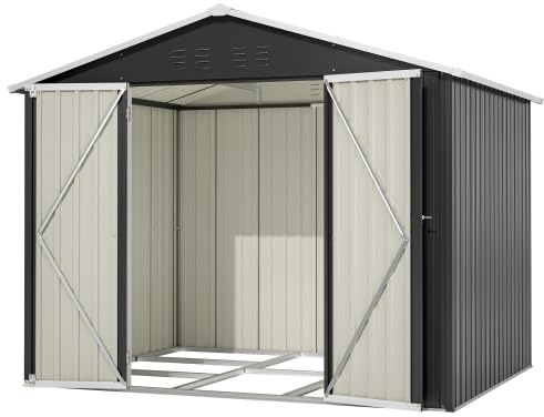 Capanno per attrezzi XXXL 3 x 2,5 m, grande casetta da giardino con tetto a capanna e 2 ante scorrevoli, capanno in acciaio per moto e biciclette, grigio
