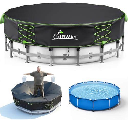 Uirway 600D Heavy Duty 18ft Round Pool Covers for Above Ground Pools, Solar Pool Cover with Windproof Reflective Lace-Up Drawstring, Weather-Resistant Cover UV Protection, with Anti-Slip Straps