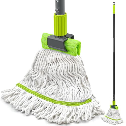 TidyBliss Mopa Fregona Industrial, Mopas de Limpieza de Suelos con Manija Extra Larga de 146 cm, Profesional para Limpieza en Seco y Humedo de Suelos de Madera, Cemento, Azulejos (Verde)