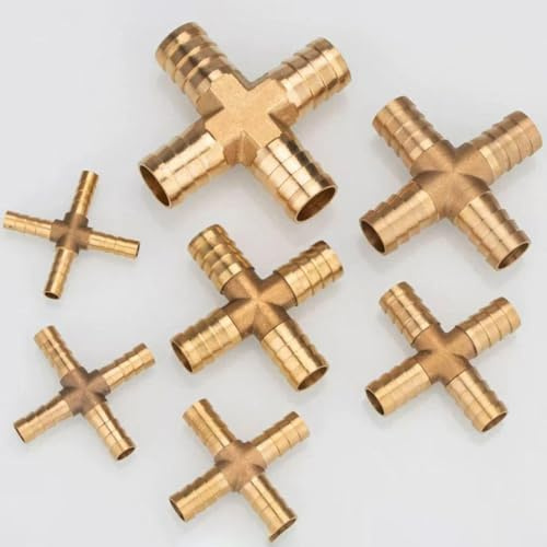 1 Stück 4/6/8–19 Mm Messing-Widerhaken-Anschluss, L/gerade/T-Stück/Y 2/3/4-Wege-Schlauchrohrverschraubung For Schlauchverbindung(4 Way,12mm)