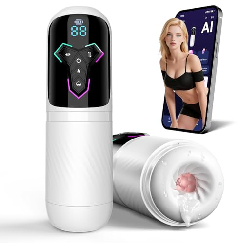 Masturbatore Uomo Sex Toys Interattivo con IA, Masturvatore per Uomo Realista con 10 Modalità Vibrazione 7 Telescopiche e 5 Suzione, Vagina a Vibratoreper Uomo, Sexytoysys Coppia con Controllo APP