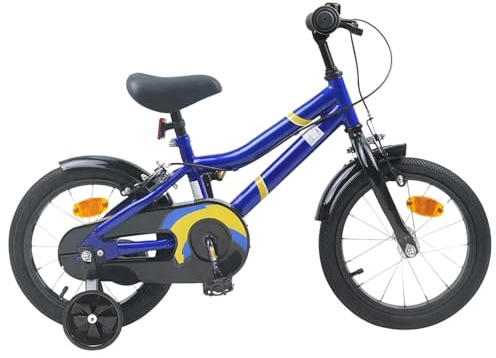 Teenpull Barncykel, 14 tum, stålram, blå, vit, med skyddsplåt och ringklocka i 3–5 år, Singlespeed stadscykel för utomhus, fritid och säkra åkturer i terräng