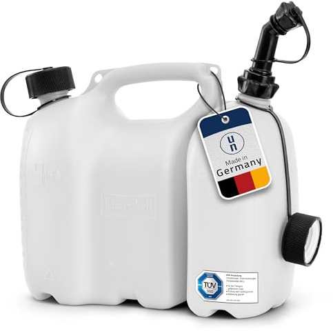 hünersdorff PROFI Doppelkanister / Kombikanister für Kraftstoff und Öl mit Kindersicherung und Auslaufrohr, 6 + 3 Liter, UN-Zulassung, Made in Germany
