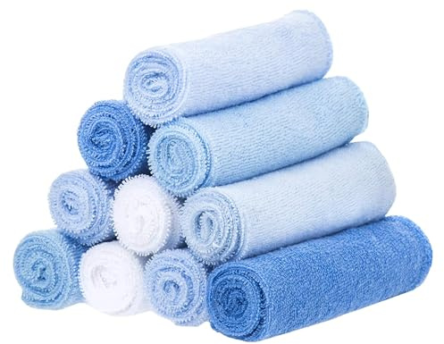 Spasilk Washcloth Wipes Set for Newborn Boys and Girls, Soft Terry Washcloth Set, Pack of 10, Blue