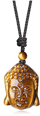 COAI Geschenkideen Buddha Kopf Anhänger aus Tigerauge Gelb Buddhistische Glückskette für Damen und Herren