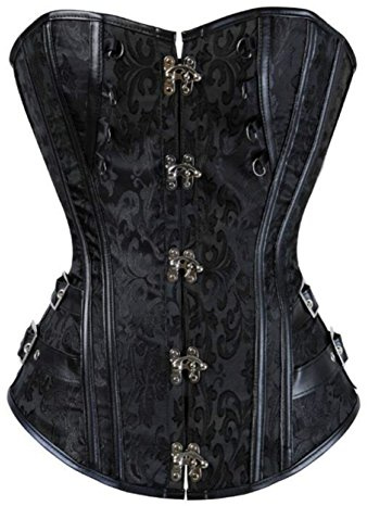 KUOSE Corset Steampunk pour femme en simili cuir, recouvrant la poitrine, grandes tailles S-6XL, Noir-2, S
