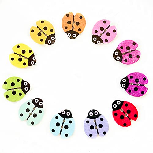 Norinoya 50pcs Ladybug DIY Craft Wooden Buttons for Handmade Sewing Scrapbooking Sewing Knitting DIY Kids Painting Children Handmade Ornament(18 * 16mm)