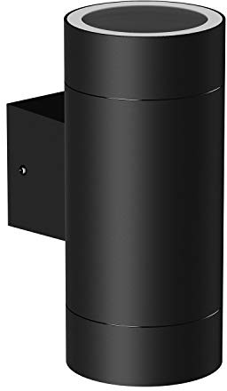 ledscom.de Vägglampa BIDO för utomhusbruk, IP44, upp/nedljus, svart matt, rund, 2x GX53 max. 60W