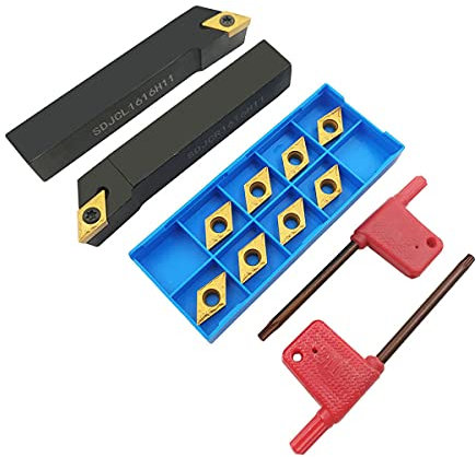 1,6 cm Bohrstange SDJCR1616H11 + SDJCL1616H11 Drehmaschine Außendrehwerkzeughalter mit 10 Stück DCMT32.51/DCMT11T304 Hartmetall-Dreheinsätze