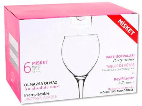 Acan Tradineur - Pack de 6 Copas - Modelo Misket - Capacidad: 365 ml - Ideal para Vino - Aptas para lavavajillas - Tamaño Aprox: Ø 7,5 x 18 cm