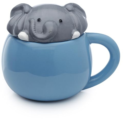 Puckator Adoramals Elephant Peeping Lid Ceramic Lidded Animal Tea Coffee Mug - Funny Home Accessories - Cute Gifts for Girlfriend Large Mugs for Men Women Hot Drinks Cups Presents Secret Santa Gift