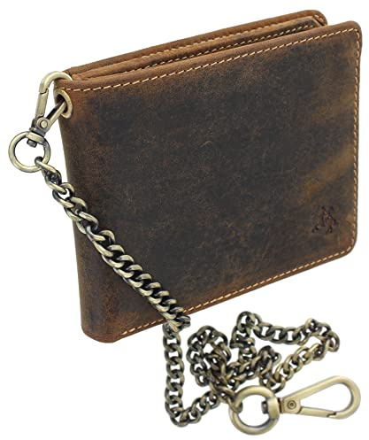 VISCONTI Leather Biker Wallet with Security Chain RFID Plus Tap and Go CHN Oil Tan