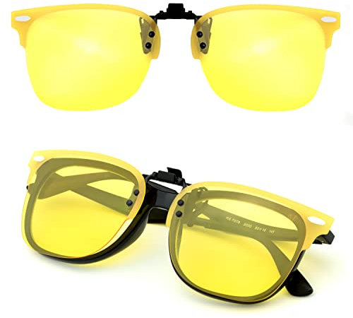 CREYESTAL Clip Lunettes Conduite de Nuit Polarisées, Anti-Eblouissement et Ultra léger, Surlunettes Verres Jaunes, Homme, Femme, Certifié CE