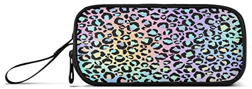 Gredecor Rainbow Leopard Big Capacity Pencil Case for Girls Boys pastel leopard spots Pouch Bag Pen Boxes with Zipper Supplies for Students School Office Large Storage