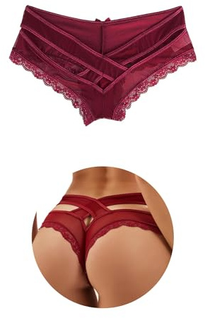 ohmydear String Sexy Tanga Femme Sexy Chic Dentelle String Culottes Slips Femmes Croisées Creux Out Entrejambe en Coton M-L Transparent Panties Strings et Tangas sous-Vêtements Culottes