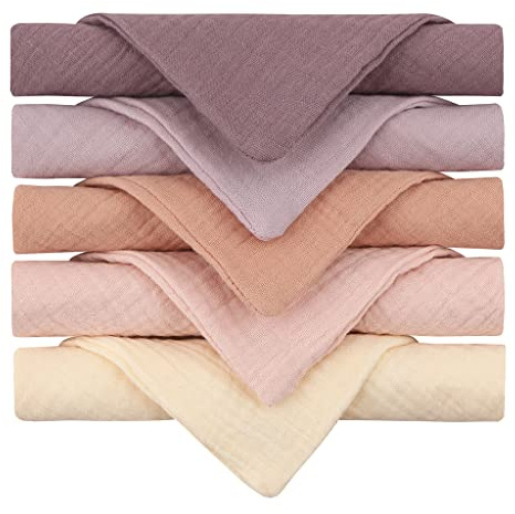 NRVTRE Set di 5 panni di garza per bambini, in 100% cotone, 23 x 23 cm, in mussola, ideali come pannolini di garza e salviette per lo sputo, per bambini, ragazzi e ragazze