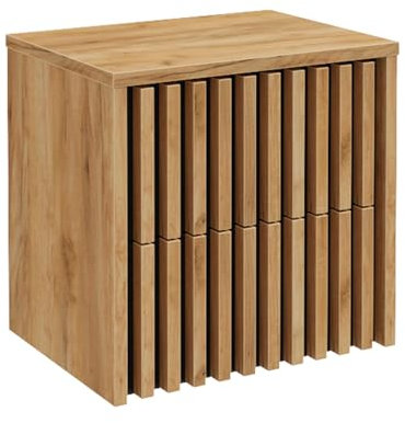 Lomadox Waschbeckenunterschrank 60 cm Eiche Nb. Lamellenfronten, Waschtisch - Unterschrank für Aufsatz-Waschbecken B/H/T: ca. 60,4/62,5/45,5 cm