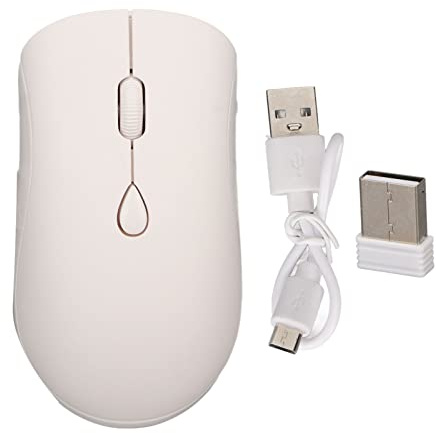 ciciglow Ratón Inalámbrico Bluetooth, Modos Duales Bluetooth 5.2 y 2.4G Ratón de Computadora Inalámbrico 1600DPI con Receptor USB, Ratón Silencioso Recargable (Blanco)