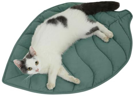 Letalong Bonita Cama para Gatos en Forma de Hoja, 27.6 x 19.7 Pulgadas, de algodón, acogedora, calmante, para Gatos de Interior y Perros pequeños, Lavable a máquina, Almohadilla Reversible Suave para