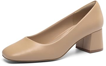 DREAM PAIRS Damen Bequeme Arbeitsschuhe mit eckiger Zehenpartie und mittelhohem Blockabsatz Pumps,Size 38,Nackt/Rosa,SDPU2426W-E